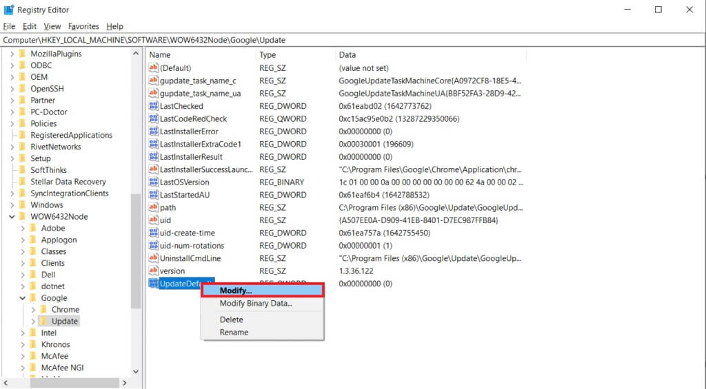 right-click-on-updatedefault-and-select-modify-1024x565-1 إصلاح عدم تحديث Google Chrome