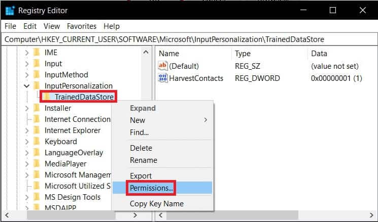 right-click-the-traineddatastore-in-the-left-navig إصلاح عملية المضيف لإعداد المزامنة