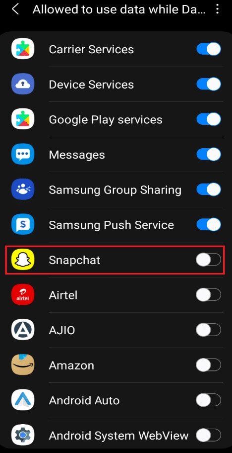 search-for-snapchat-to-exempt-it-from-data-saver-a إصلاح عدم تحميل القصص على Snapchat