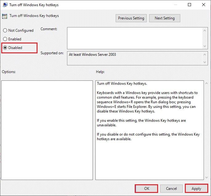 select-Disabled-option-for-turn-off-Windows-key-hotkeys-setting-local-group-policy-editor كيفية إصلاح تعطيل مفتاح Windows