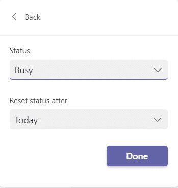 select-a-status-and-time-of-reset-in-reset-status كيفية الحفاظ على الحالة متوفر في Microsoft Teams