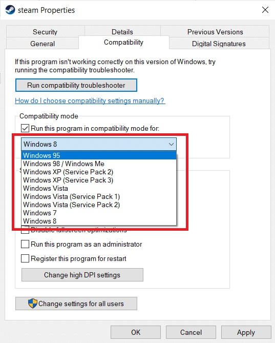select-a-version-of-the-operating-system-from-the إصلاح Steam بطيء في Windows 10