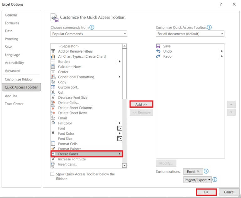 select-freeze-panes-in-the-list-and-then-click-add-768x632-1 كيفية تجميد الصفوف والأعمدة في Excel