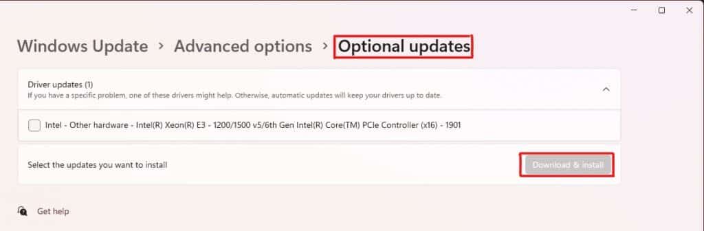 select-optional-updates-and-click-on-Download-and-intall-button-in-Windows-11-1024x336-1 إصلاح عدم عمل وحدة التحكم في الصوت Realtek على Windows 11