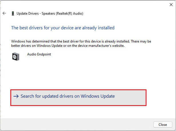 select-search-for-updated-drivers-on-Windows-update-in-the-Update-Drivers-wizard-Windows-11 إصلاح عدم عمل وحدة التحكم في الصوت Realtek على Windows 11