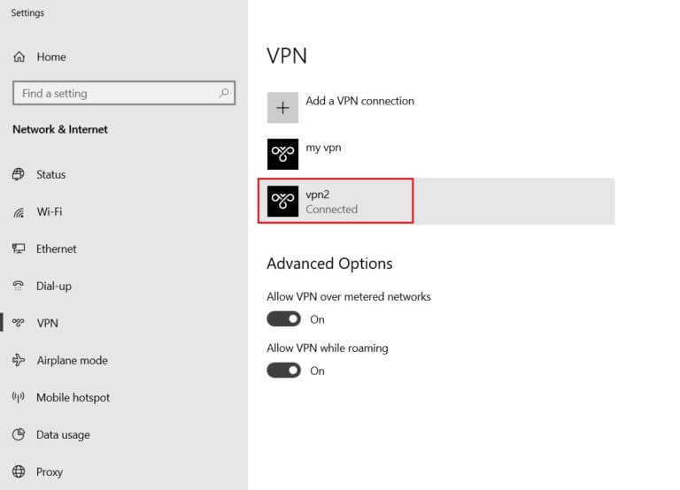 select-the-VPN-in-vpn-settings-768x554-2 إصلاح ERR_EMPTY_RESPONSE على Windows 10