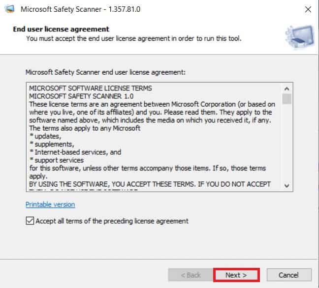 select-the-box-accept-all-terms-of-the-preceding-l إصلاح خطأ تطبيق معرف الحدث 1000 في نظام التشغيل Windows 10