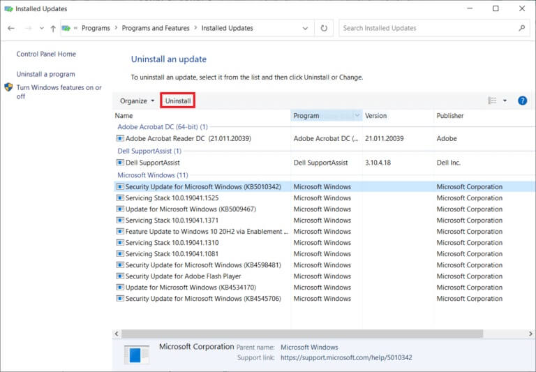 select-the-most-recent-update-and-click-on-the-uni-768x533-1 إصلاح خطأ المعالج غير صالح في نظام التشغيل Windows 10