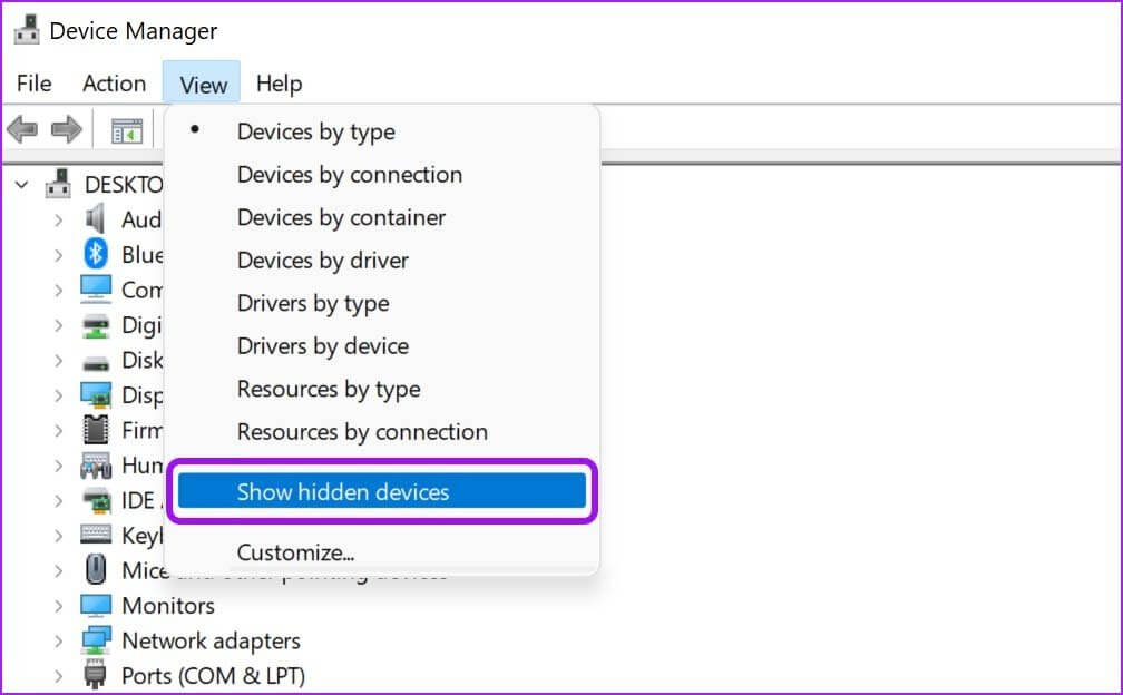 show-hidden-devices-fix-bluetooth-missing-from-device-manager-in-windows-11_4d470f76dc99e18ad75087b1b8410ea9 أفضل 8 طرق لإصلاح فقدان Bluetooth من إدارة الأجهزة في Windows 11
