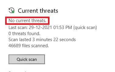 show-the-no-current-threats-alert إصلاح عدم عمل Twitch على Chrome