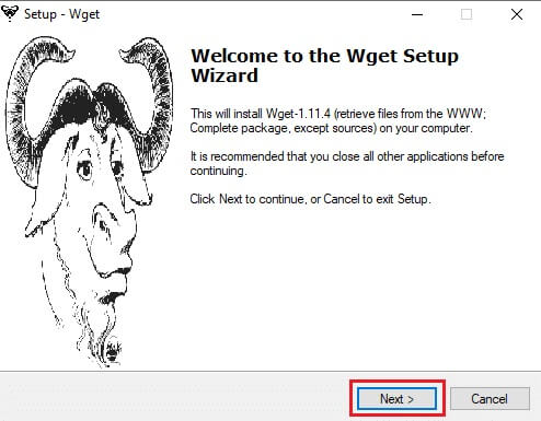 start-wget-setup-and-click-next كيفية تنزيل WGET لنظام التشغيل Windows 10 وتثبيته واستخدامه