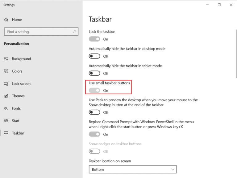 switch-on-the-toggle-for-use-small-tasbar-buttons-768x578-1 كيفية إنشاء سطح مكتب مبسط على Windows 10