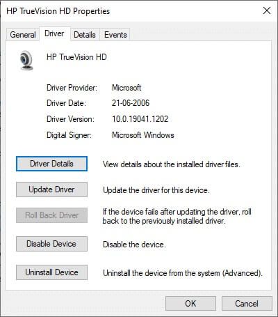 switch-to-the-driver-tab-and-select-roll-back-driv-2 إصلاح خطأ لا توجد كاميرا متصلة 0xa00f4244