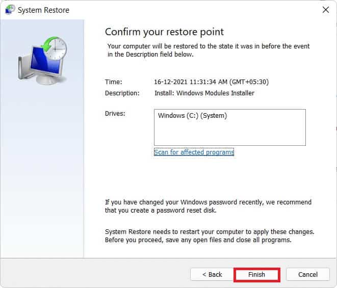 system-restore-dialog-box-1 إصلاح عدم عمل وحدة التحكم في الصوت Realtek على Windows 11