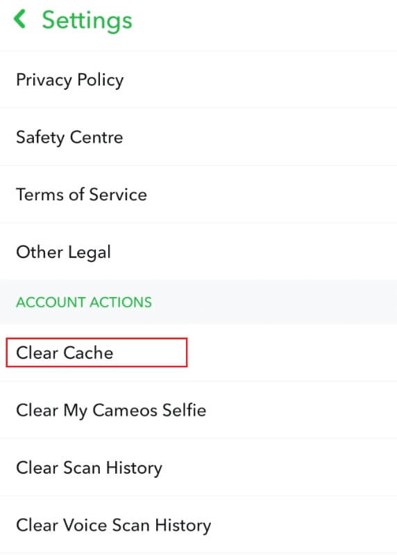 tap-clear-cache-on-the-snapchat-settings إصلاح عدم تحميل القصص على Snapchat