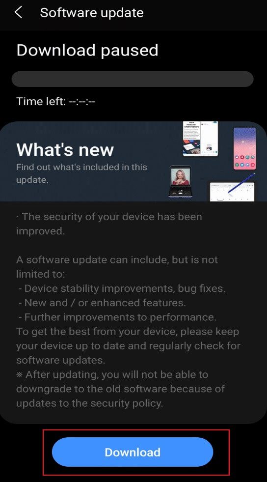 tap-download-button-to-update-the-software- إصلاح عدم تحميل القصص على Snapchat