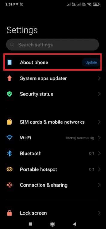 tap-on-about-phone-1 إصلاح نظام العملية لا يستجيب على Android