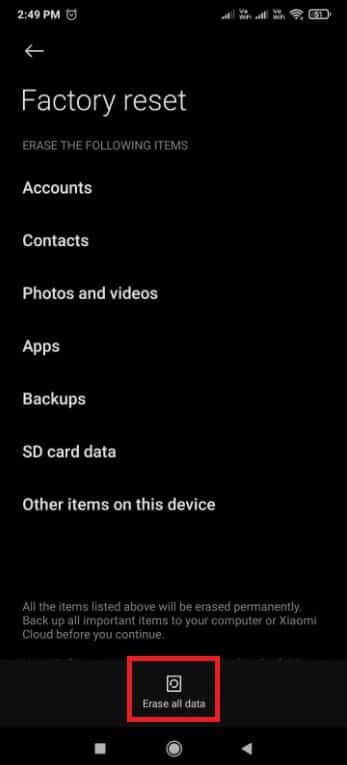 tap-on-erase-all-data إصلاح نظام العملية لا يستجيب على Android