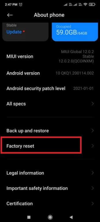 tap-on-factory-reset إصلاح نظام العملية لا يستجيب على Android