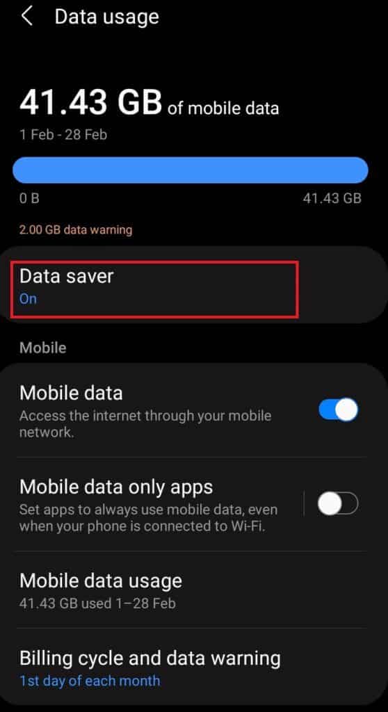 tap-the-data-saver-on-data-usage-option-558x1024-1 إصلاح عدم تحميل القصص على Snapchat