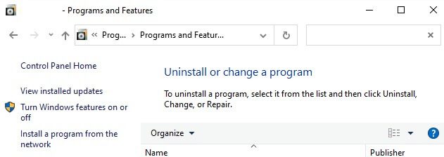 the-programs-and-features-utility-will-be-opened-u-2 إصلاح الإستخدام العالي للقرص Ntoskrnl.exe