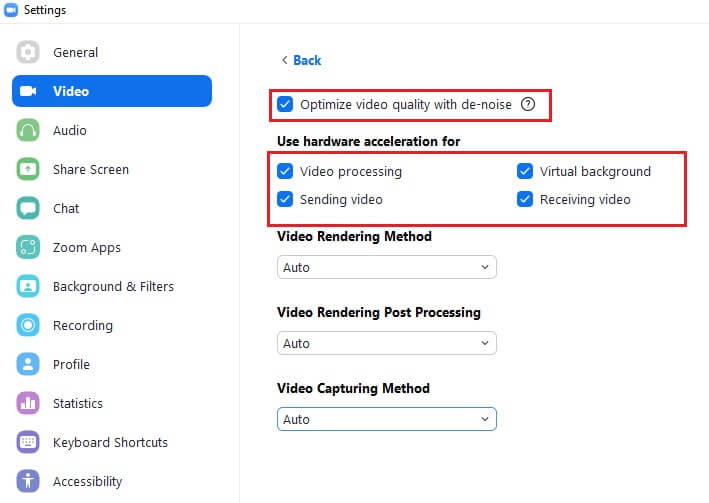 then-check-the-following-options-optimize-video إصلاح عدم قدرة Zoom على اكتشاف الكاميرا