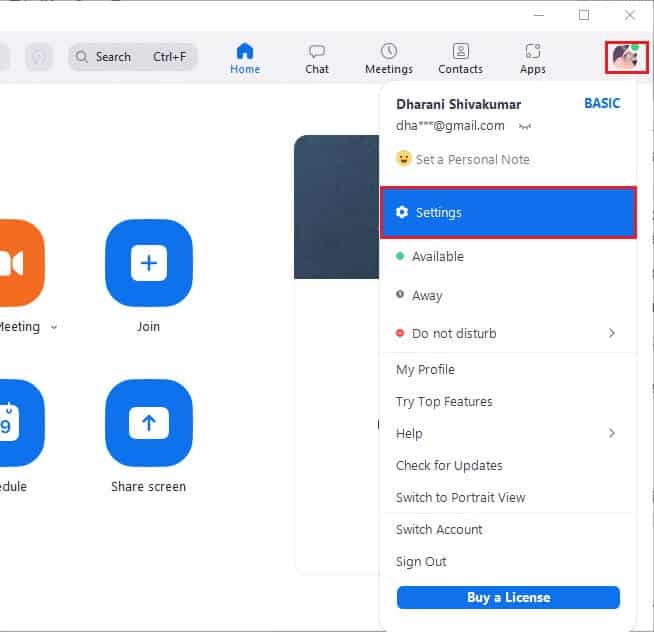 then-select-the-settings-option إصلاح عدم عمل صوت Zoom في Windows 10