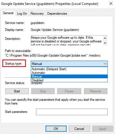 then-set-the-startup-type-to-manual إصلاح عدم تحديث Google Chrome