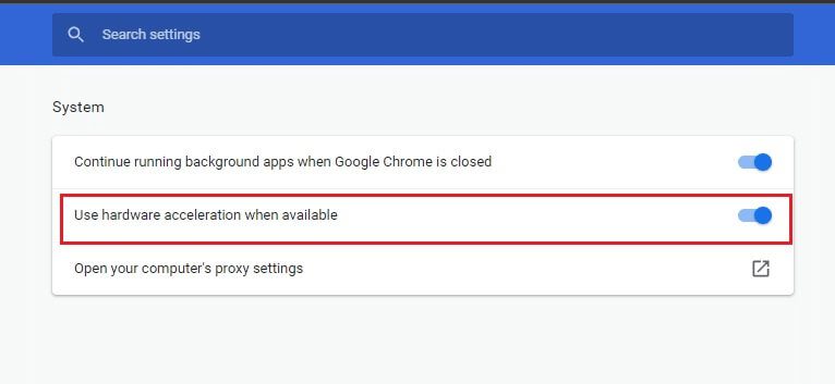 toggle-off-the-setting-use-hardware-acceleration-w-1 إصلاح الإستخدام العالي للقرص Ntoskrnl.exe