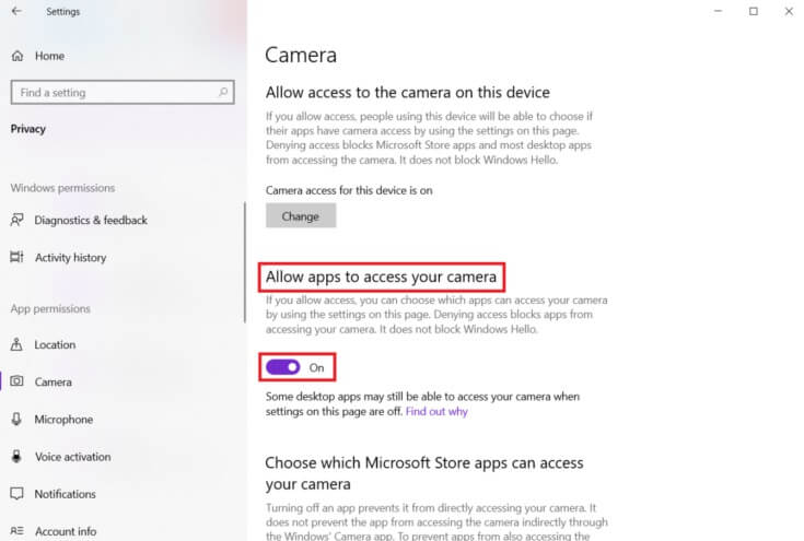 toggle-on-allow-apps-to-access-your-camera-735x495-1 إصلاح خطأ لا توجد كاميرا متصلة 0xa00f4244