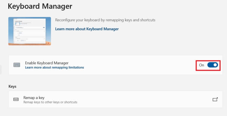 toggle-on-the-option-enable-keyboard-manager-768x393-1 كيفية إصلاح تعطيل مفتاح Windows
