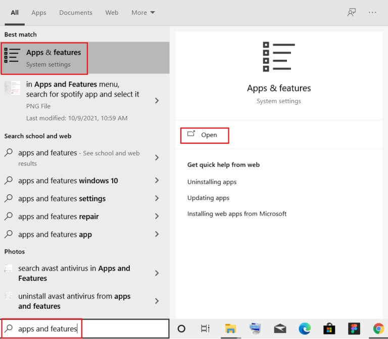 type-apps-and-features-and-click-on-Open-in-Windows-10-search-bar-768x670-5 إصلاح فشل تحديث Kodi