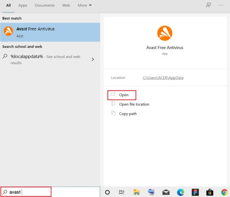type-avast-and-click-open-in-windows-search-bar-768x659-2 إصلاح ERR_EMPTY_RESPONSE على Windows 10