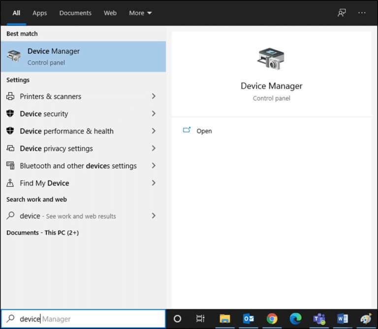 type-device-manager-in-the-windows-10-search-menu-1-19-768x667-1 كيفية إصلاح عدم عمل كاميرا Discord