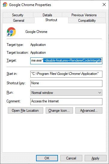 type-the-command-for-disable-renderercodeintegrit إصلاح خطأ STATUS BREAKPOINT على Google Chrome