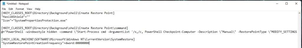 type-the-following-text-in-Notepad-to-create-restore-point-Windows-11-1024x165-1-1024x165 كيفية إضافة قائمة سياق إنشاء نقطة الاستعادة في Windows 11