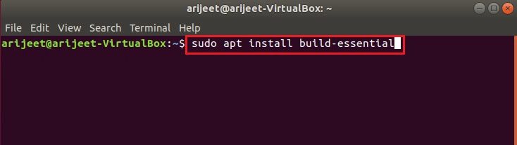 ubuntu-linux-terminal-command-to-install-build-essential-package كيفية تثبيت GCC على Ubuntu