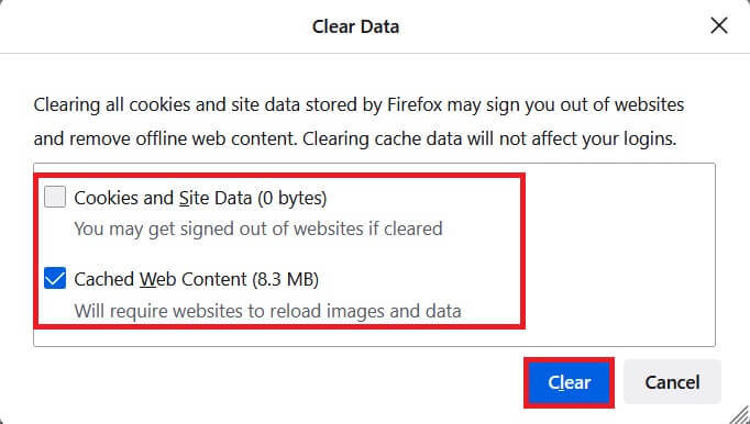 uncheck-the-cookies-and-site-data-box-and-make-sur إصلاح عفوًا حدث خطأ ما على YouTube