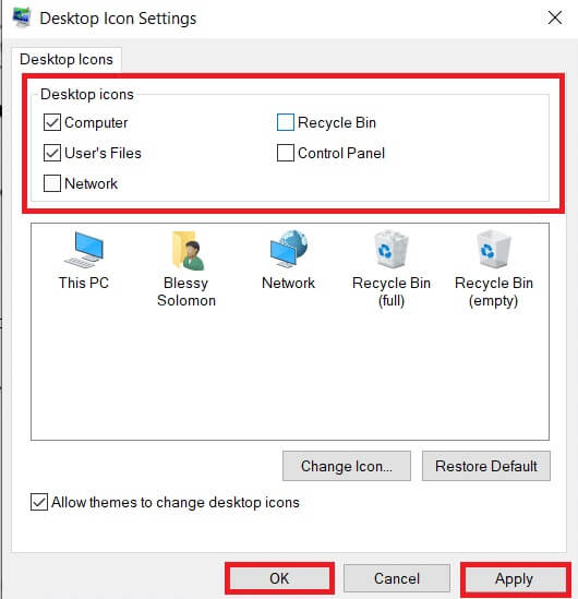uncheck-the-icon-you-want-to-hide-for-instance-r كيفية إنشاء سطح مكتب مبسط على Windows 10