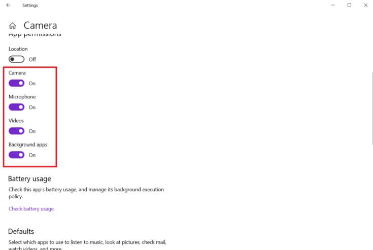under-app-permissions-enable-camera-microphone-vid-735x493-1 إصلاح خطأ لا توجد كاميرا متصلة 0xa00f4244