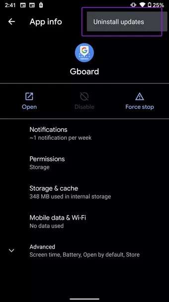 uninstal-gboard-updates-Fix-typing-lag-on-android-keyboard_7c4a12eb7455b3a1ce1ef1cadcf29289-340x605 أفضل 9 طرق لإصلاح تأخر كتابة لوحة المفاتيح على Android