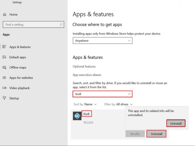 uninstall-Kodi-media-player-from-apps-and-features-setting-768x574-1 إصلاح فشل تحديث Kodi