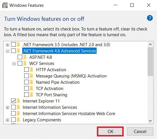 unselect-all-the-net-framework-entries-click-ok إصلاح خطأ تطبيق معرف الحدث 1000 في نظام التشغيل Windows 10