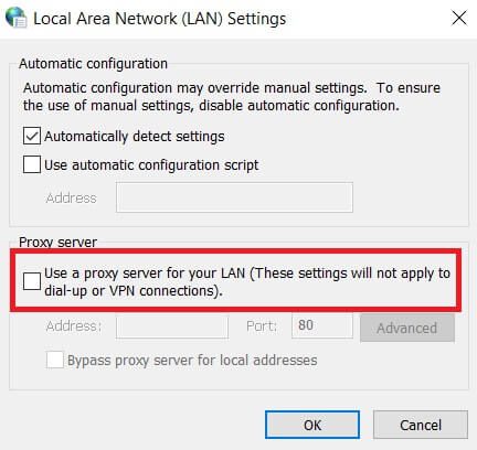 untick-the-box-next-to-use-a-proxy-server-for-your-1 إصلاح Steam بطيء في Windows 10
