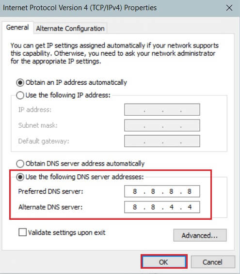 use-preferred-dns-in-ipv4-properties إصلاح خطأ التثبيت 0x8007012a في تحديث Windows