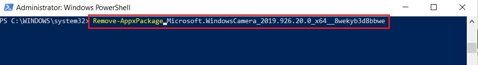 windows-powershell-command-to-remove-windows-camera-app إصلاح خطأ لا توجد كاميرا متصلة 0xa00f4244