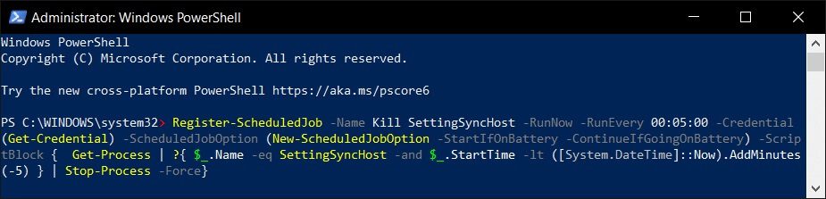 windows-powershell-command إصلاح عملية المضيف لإعداد المزامنة
