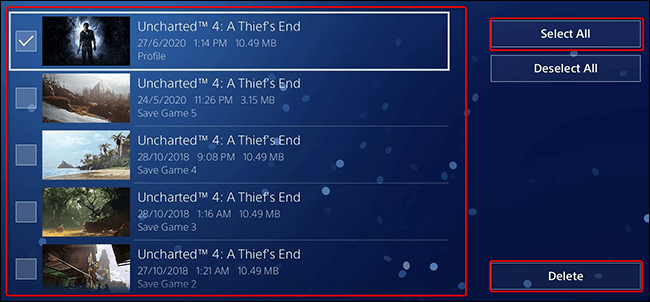 16-selected-saved-files كيفية حذف لعبة على PS4
