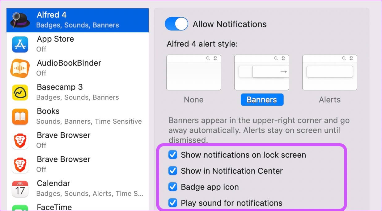 2.-Setting-app-specific-notification-preference-5 إدارة الإشعارات على جهاز Mac