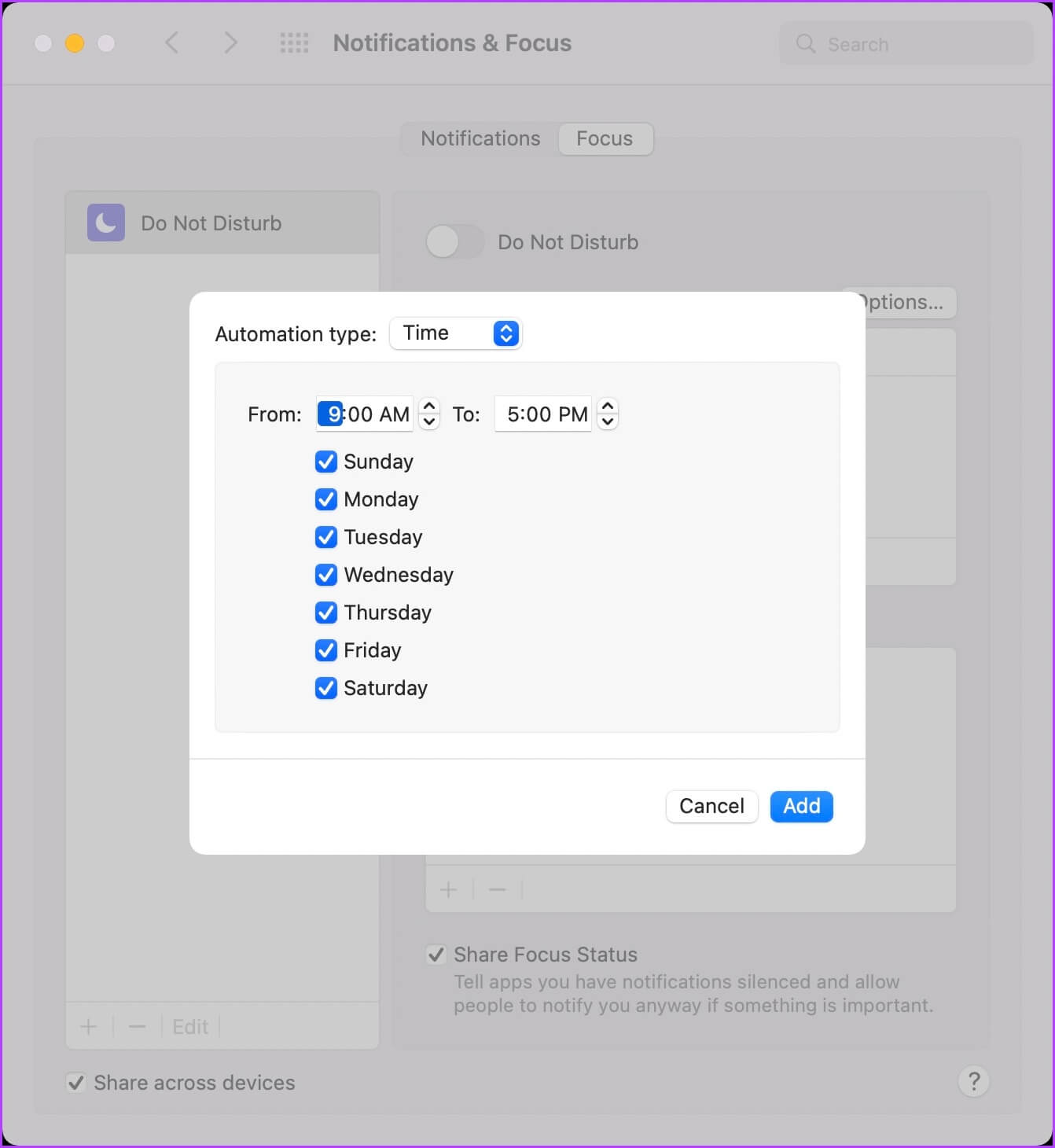 4.-Setting-up-auto-Do-Not-Disturb-using-Focus-Mode-4 إدارة الإشعارات على جهاز Mac